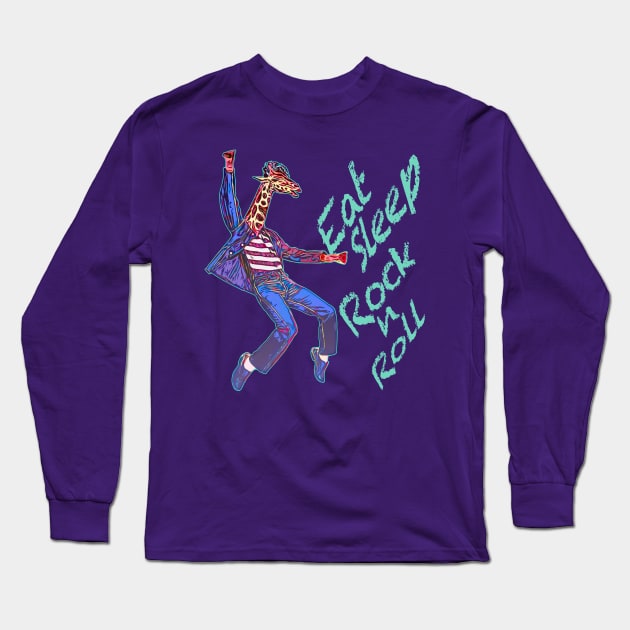 Rock and roll giraffe king Long Sleeve T-Shirt by LastViewGallery